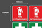 Workplace First Aid and Fire Extinguisher 4 Pack Vinyl Stickers 10 x 10cm